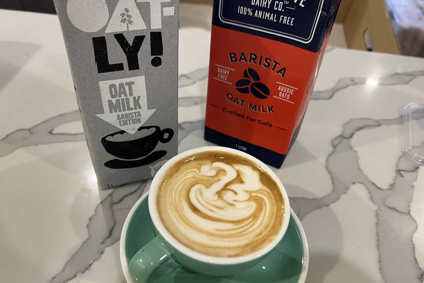 Latte art made with oat milk