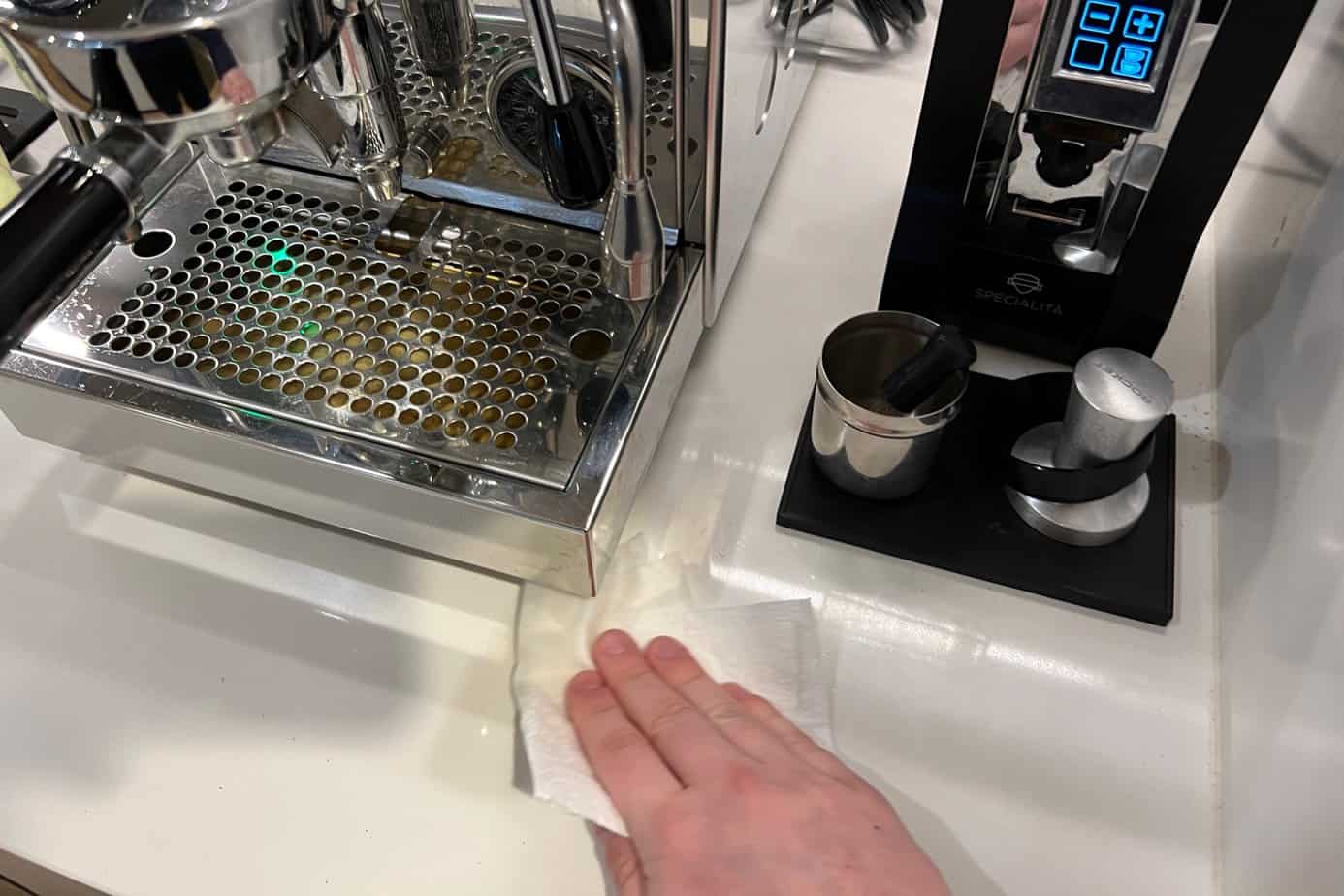 Paper towel cleaning coffee
