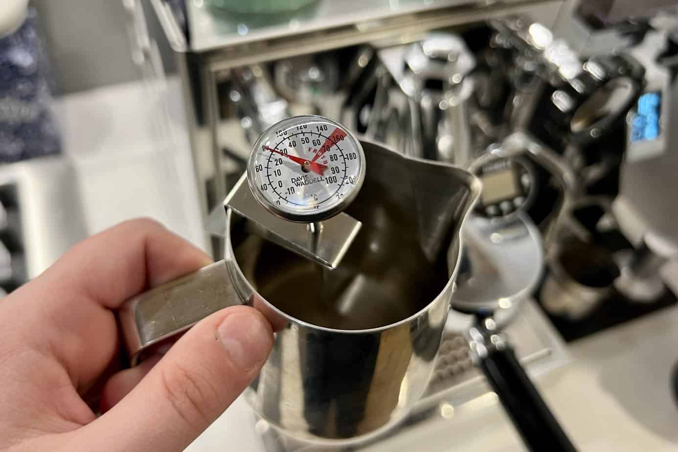Coffee Thermometer In Milk Pitcher Coffee Thermometer In Milk Pitcher