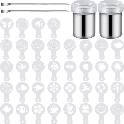 Chocolate Shaker with 16 Piece Coffee Stencils Set for Coffee